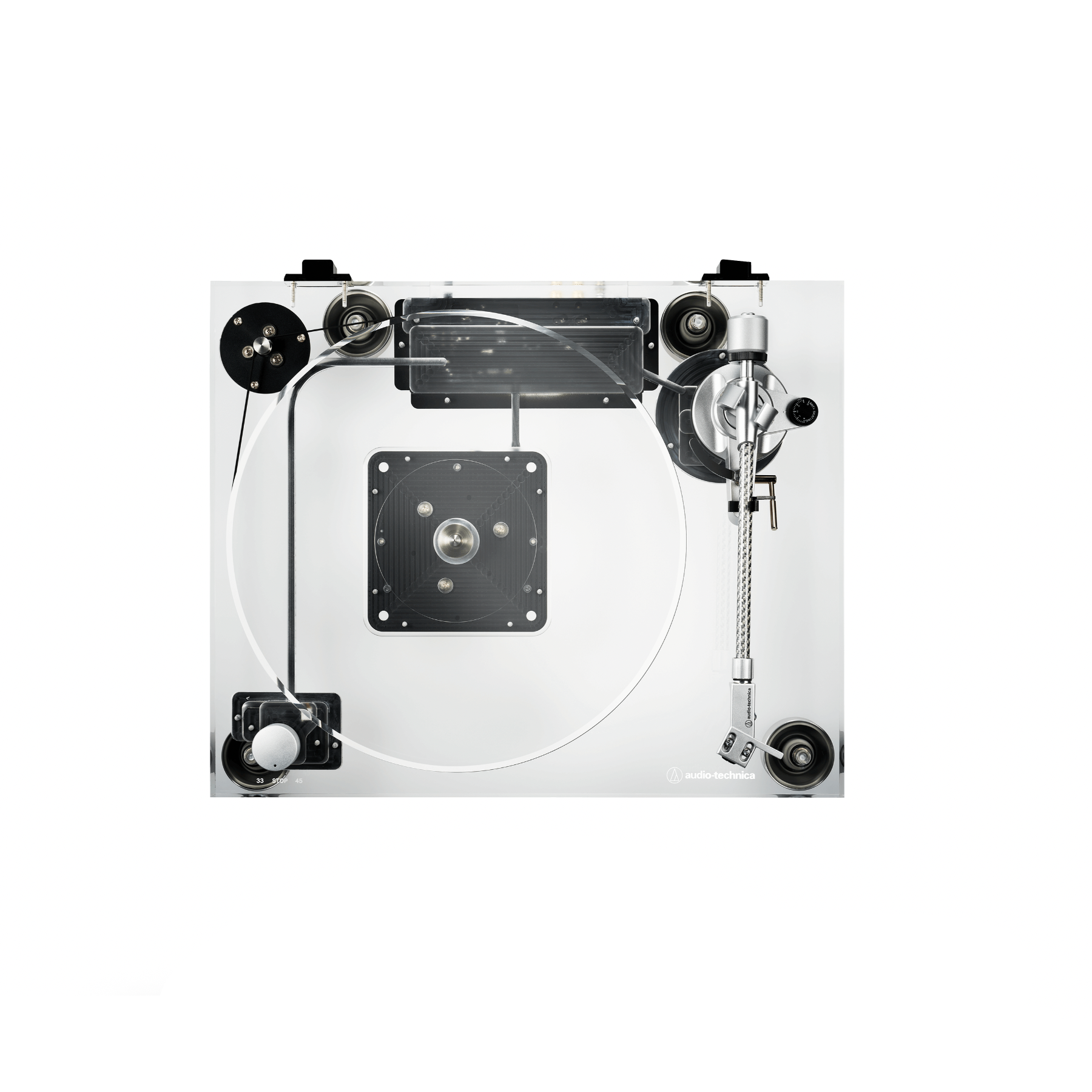 vinyl record player on a white